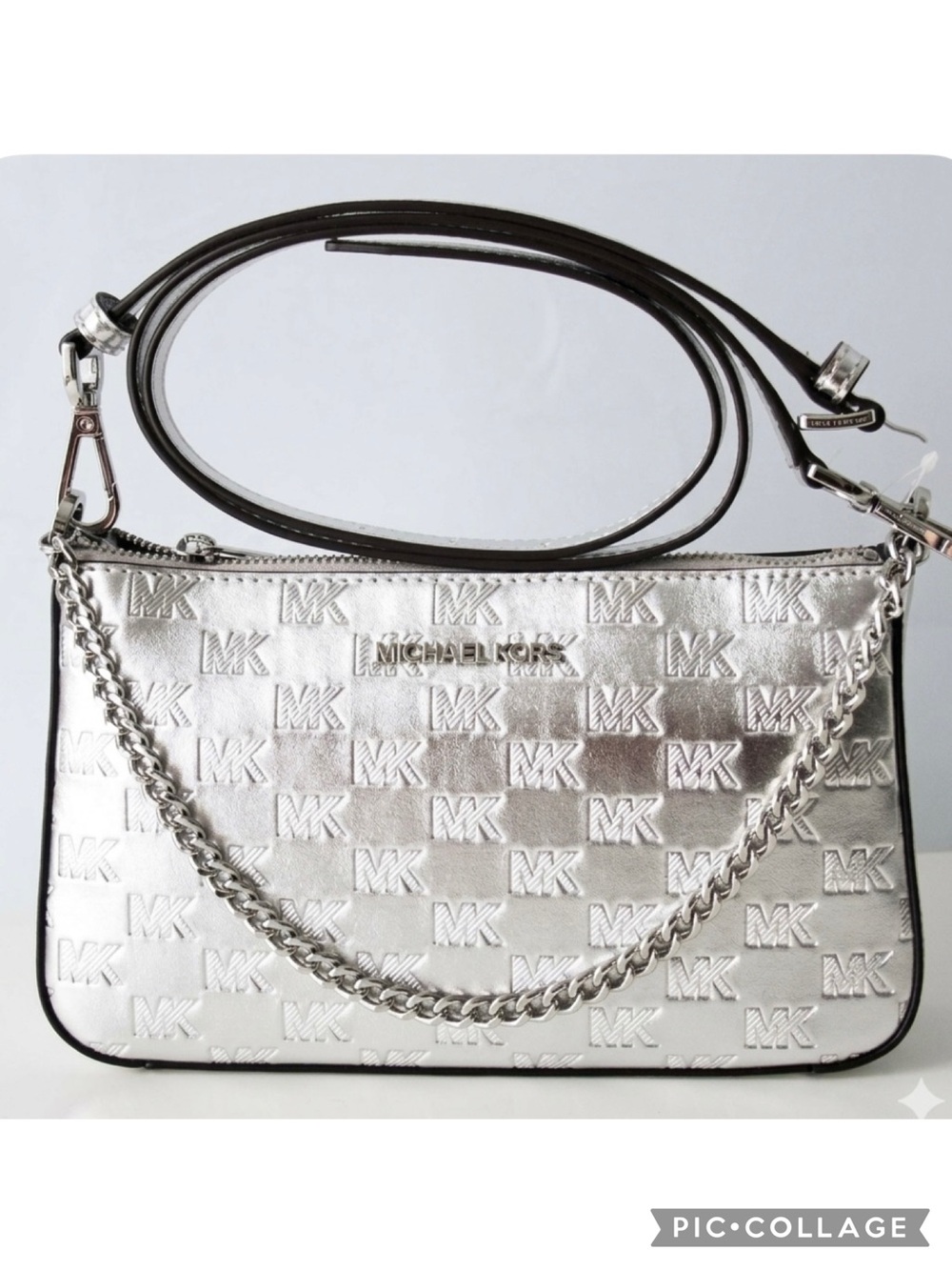 Michael Michael Kors Silver Pouchette Jet Set Travel Crossbody Bag Metallic $495